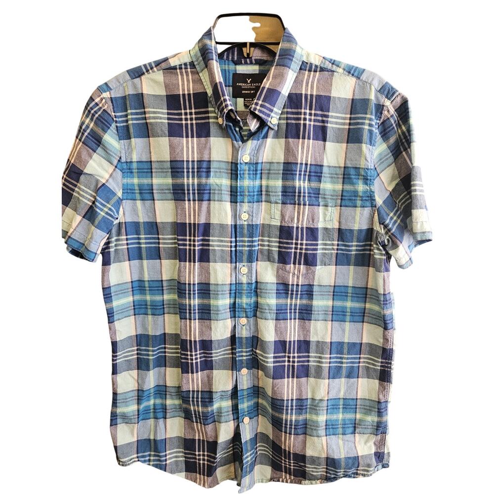 American Eagle mens button down seriously soft cotton shirt Medium plaid preppy